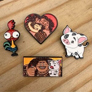 Moana-Inspired Enamel Brooch Set - Pink, Red, White, Black